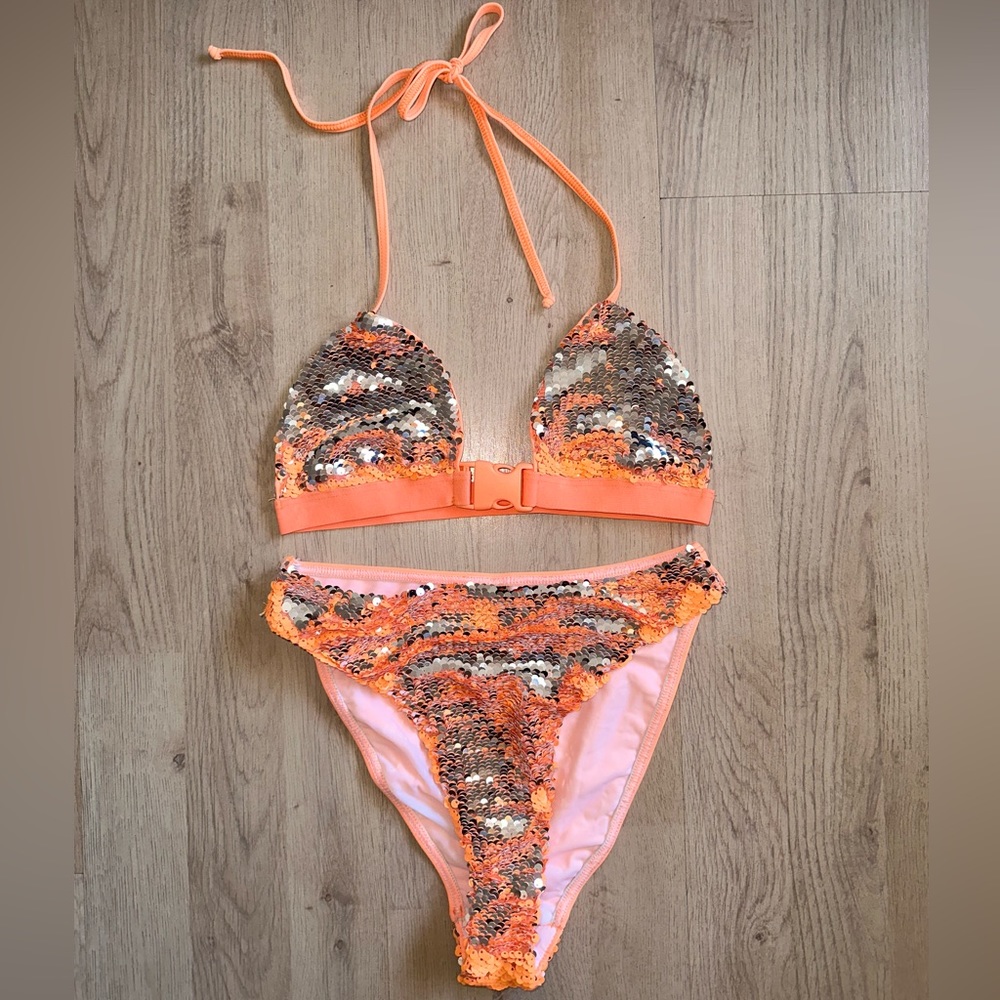 NWOT Size 2 Jaded London Peach Sequin Bikini Set